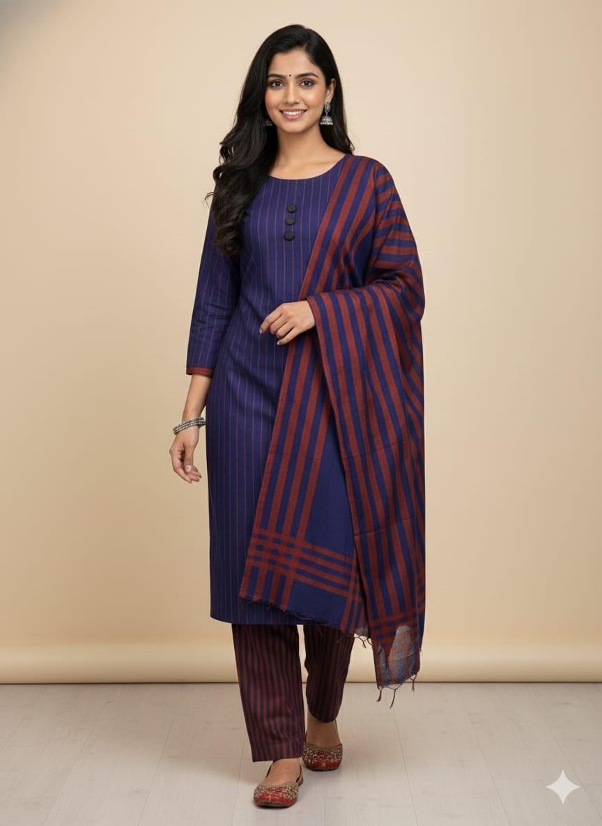 3pc Multani Susi Khaadi (Blue Red)
