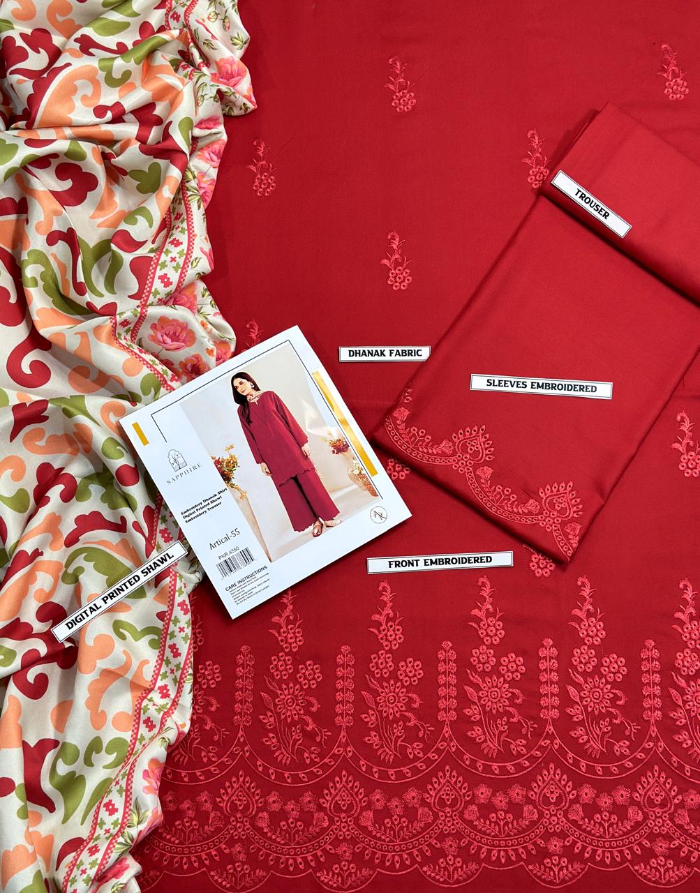 🌸 SUMMER'S COLLECTION 🌸  🟥 BRAND NAME : SAPPHIRE 🟨 CATEGORY : LAWN 3PC EMBROIDERED (005)