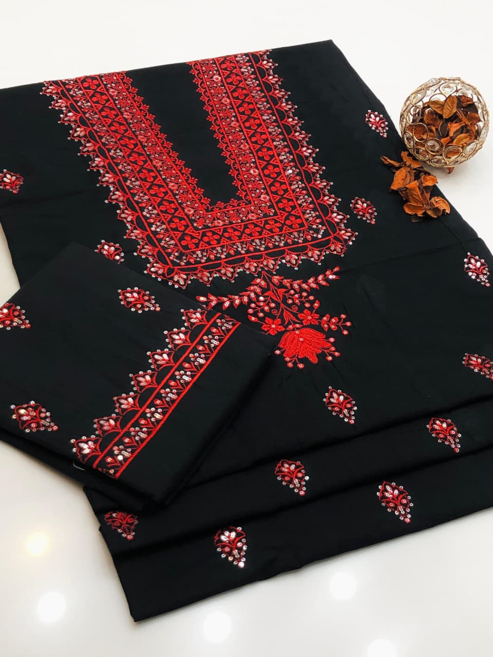 2pc-Embroidery Lawn Cotton (red)